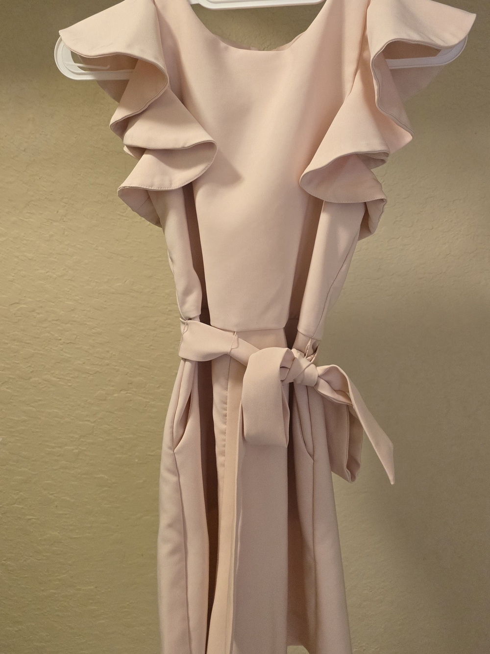 Ruffled Belted Short Dressy One Piece Outfit in Blush Pink